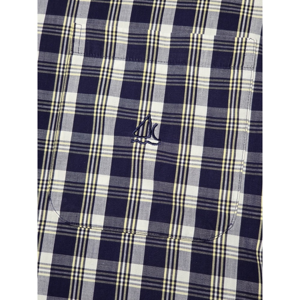 90s Stars & Stripes Plaid Shirt Mens L Blue White Short Sleeve Button Up - Picture 3 of 10